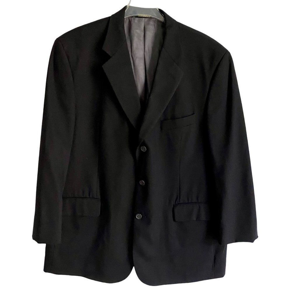 Stafford The Natural 3 Button Black Sports Coat Blazer Jacket Men's 44S